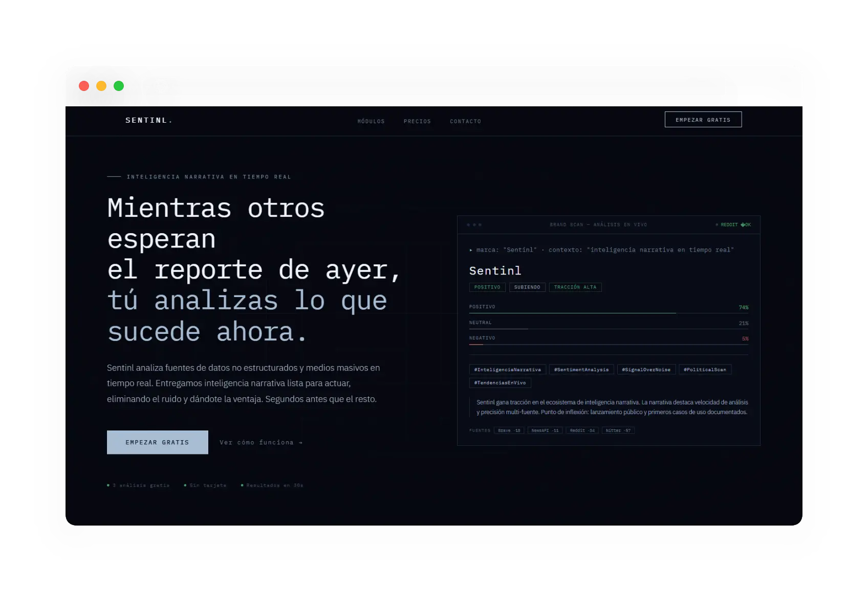 Sentinl Narrativa, brand scan en tiempo real
